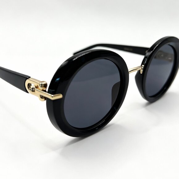 NEW JETSET Iconic Glam Trendy Designer Polarized Round Sunglasses - Black Gold - Picture 3 of 5